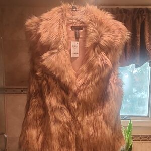 INC International Concepts Faux Fur Vest in Tan